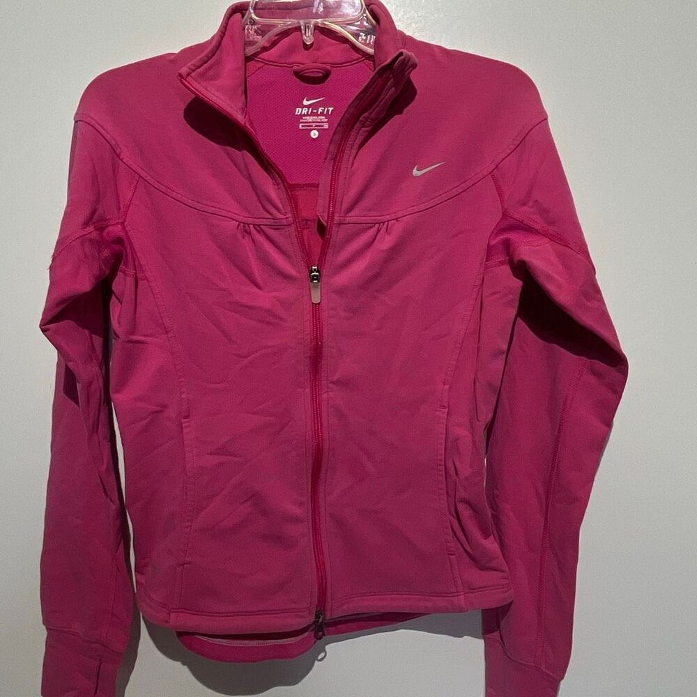 Nike Dri-FIT Womens Small Pink Full‎ Zip Running Track Jacket Thumbholes